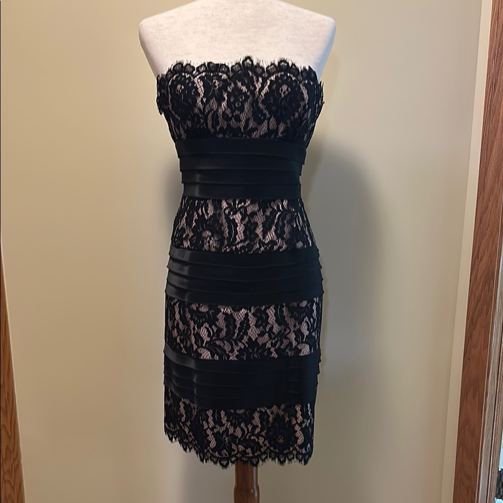 BCBG MaxAzria Black Lace Strapless Dress